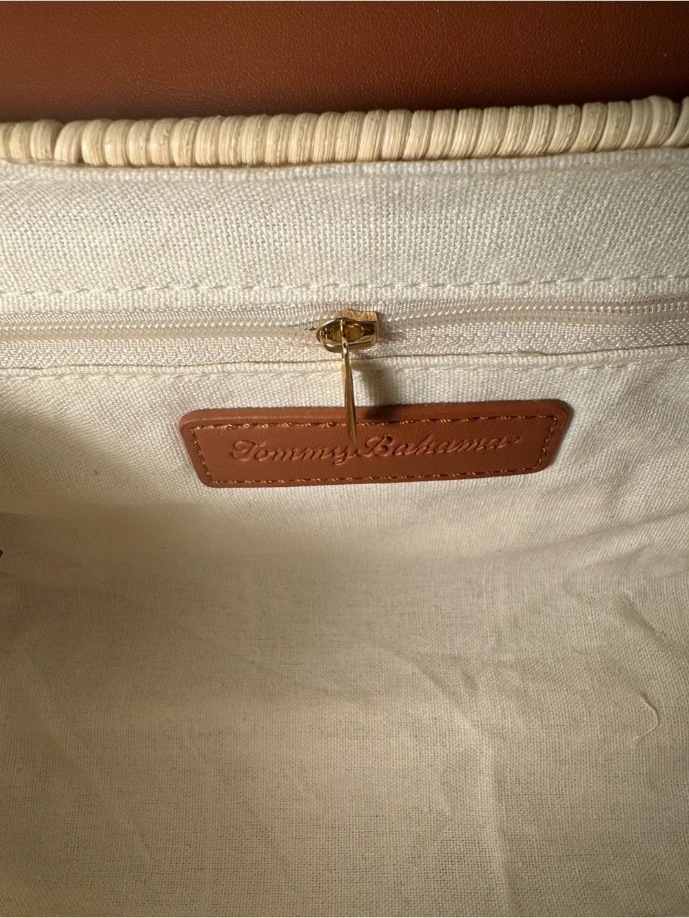 Tommy Bahama Stylish Woven Top-Handle Bag in Tan and Cream - Picture 9 of 11